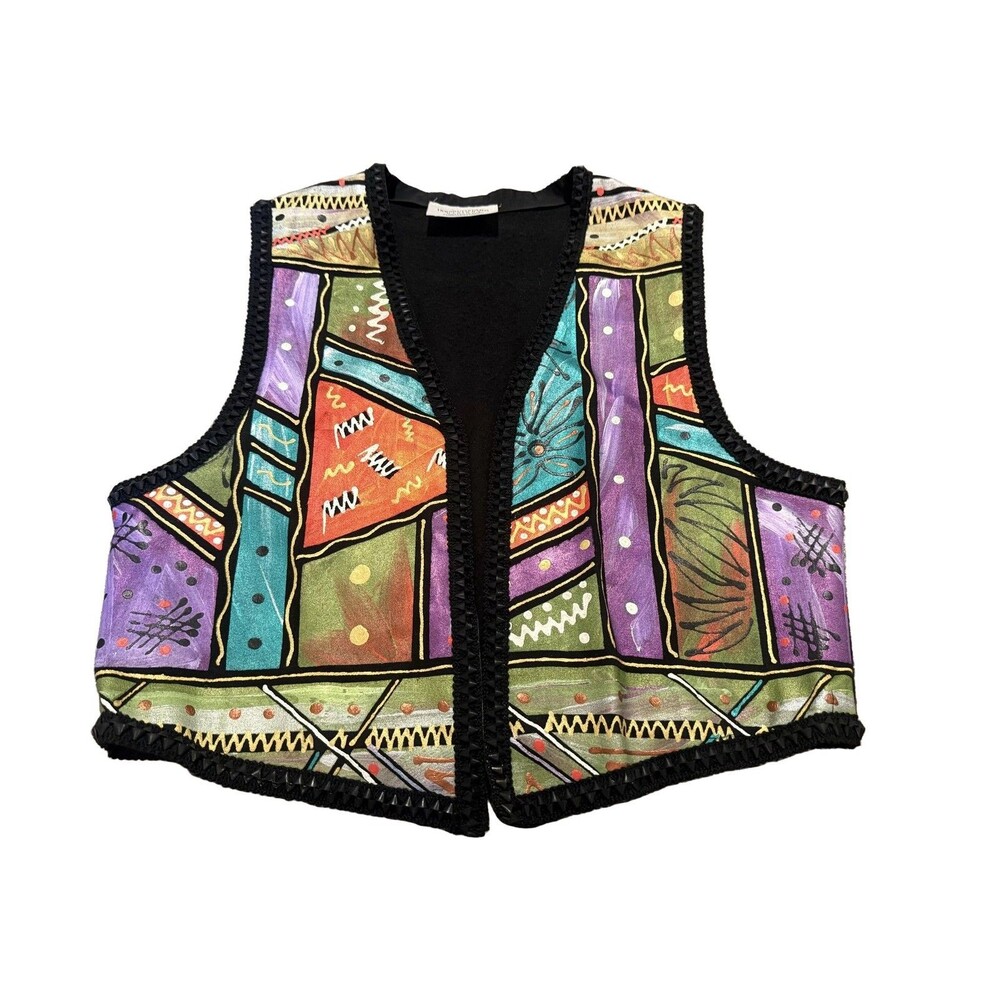 Horito / Fulgenzi Designs Hand Painted Vest Multicolor Abstract Black Trim